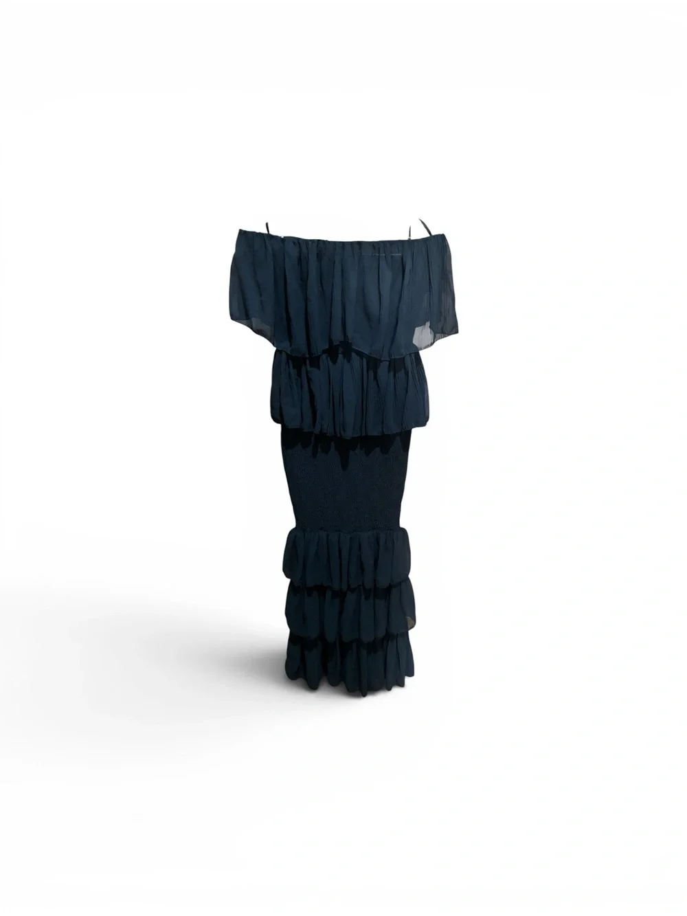 Black Vintage Strapless Tiered Ruffle Maxi Dress | Vintage-Inspired Chic - Picture 2 of 4
